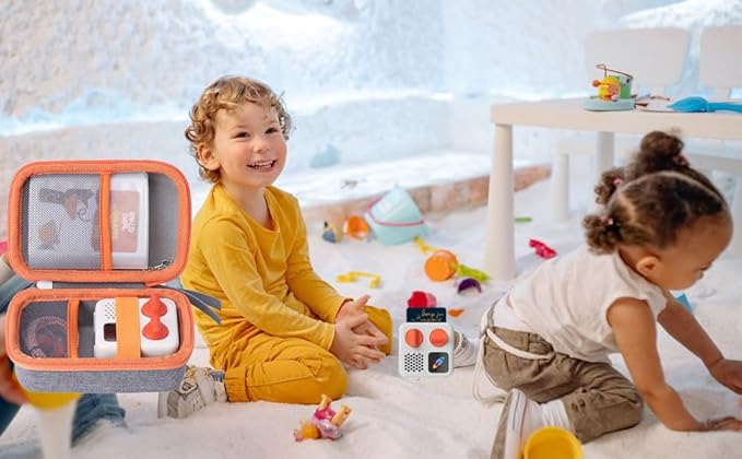 co2CREA Hard Case for Yoto Mini Kids Audio Music Player & Radio, Grey Case + Orange Zipper, Holds Up to 36 Yoto Cards