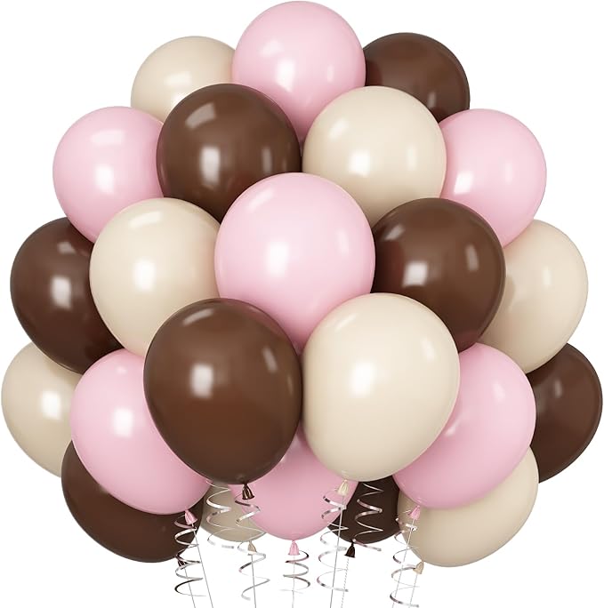 Pink and Brown Balloons Light Pink Coffee Brown Beige Balloons 12inch White Sand Balloon Bear Baby Shower Birthday Party Decorations Latex Helium Balloon for Arch Bridal Boho Decor