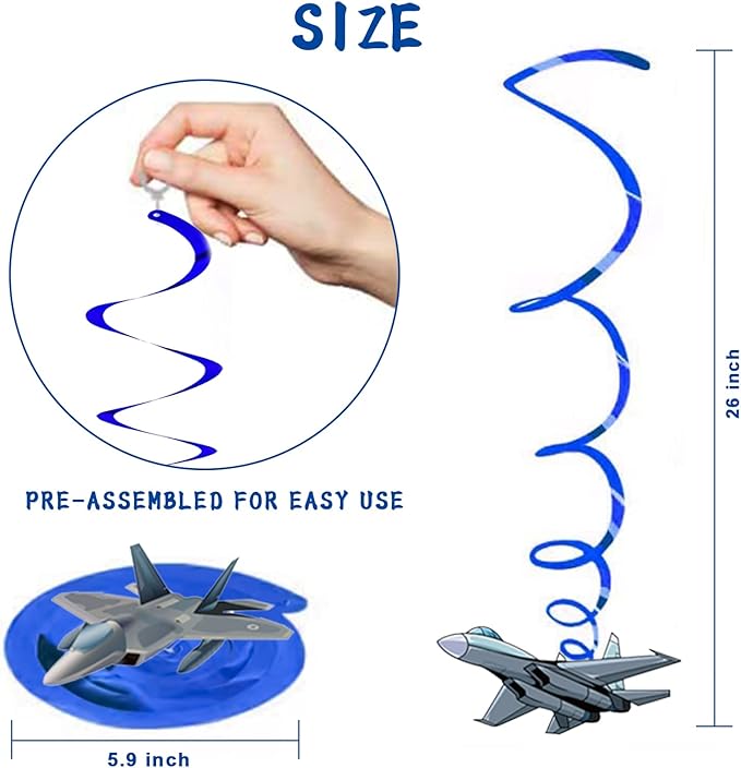 Air Force Hanging Swirls Party Decorations Top Airforce Gun Airplane Pilot Birthday Party Supplies Aircraft Fighter Jet Party Decor Whirls Ceiling Swirls Streamers Aviation Plane Theme Party Backdrop