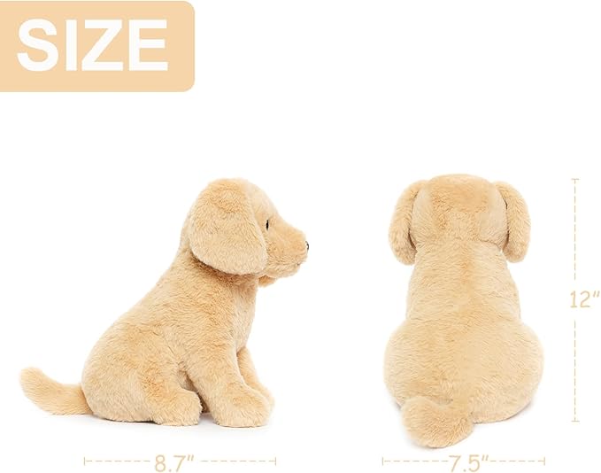 Labrador Golden Retriever Stuffed Animal Dog Puppy Plush Toy with Embroidered Eyes for Babies Toddlers Kids Adults Ages 1 and Up, No Hard Parts, Machine Washable 12 inches