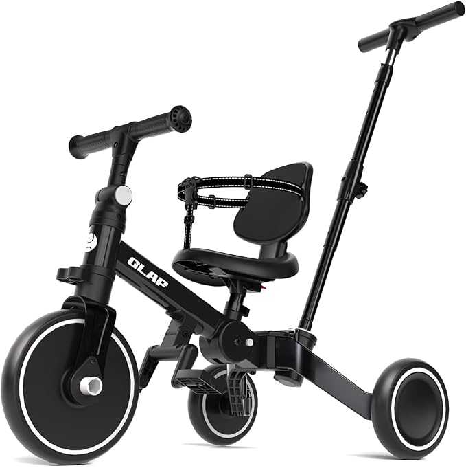 Glaf Tricycle for Toddlers 1-3 Toddler Bike with Push Handle 2-4 Years Baby Bike Toys for 2 Years Boys and Girls Balance Bike with Adjustable Seat Height and Backrest Birthday Gift（Black