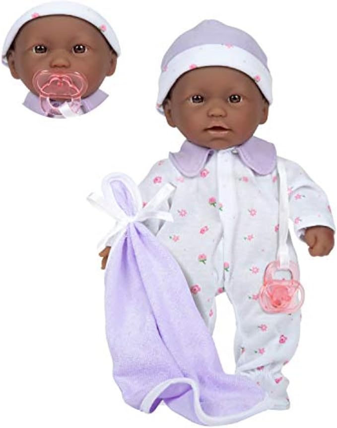 JC Toys La Baby African American Baby Doll Set – 11 Inch Soft Baby Doll with Accessories Including a Removable Purple Outfit – Small Baby Doll Toy for Children 12 Months and Older