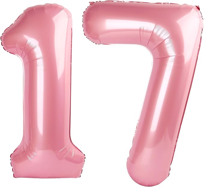 40 Inch Pearlescent Pink Number 17 Balloon Number 17 Balloon 40 Inch,17th Birthday Party Decorations for Boy or Girl Huge Mylar Anniversary Party Supplies