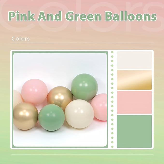 60pcs Pink and Green Balloons 12inch with Sage Green Light Pink Sand White Metallic Gold Confetti Balloons for Birthday Bridal Shower Boho Baby in Bloom Baby Shower Decorations