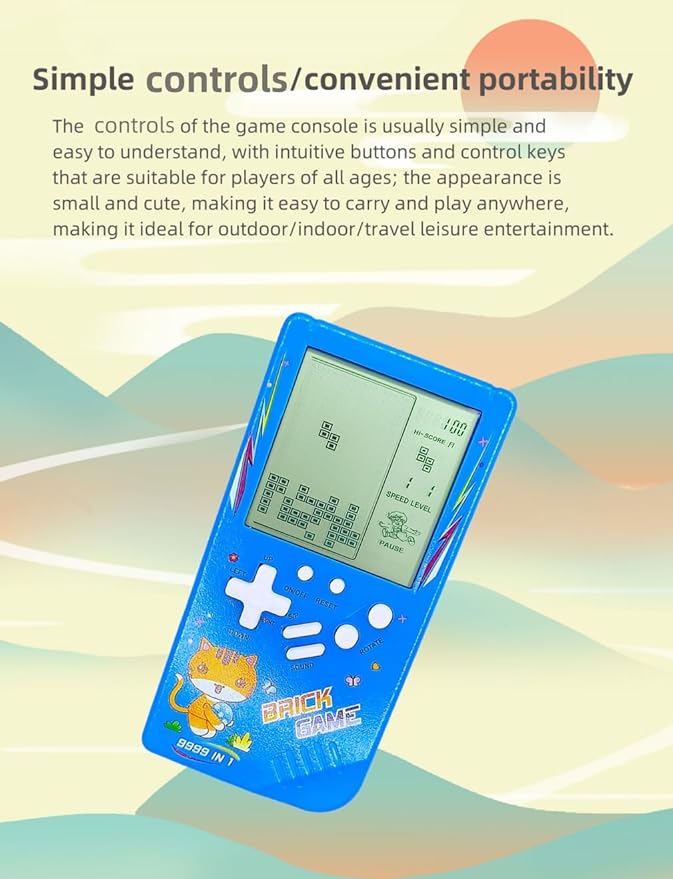 Cute Cat Pattern Block Game Console 23 Brick Games Racing/Tank Battle Retro Mini Game Machine Children's Game Console 70/80/90's Nostalgic Gifts Puzzle Toy Handheld Portable Game Device (Pink)