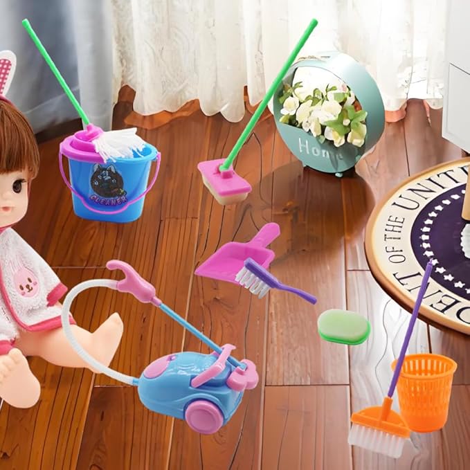 Doll House Accessories and Furniture Set, Miniature Bucket Doll Housework Cleaning Supplies Mini Dollhouse Accessories Dollhouse Furniture Decoration for 11.5 inch Doll (Doll House Cleaning)