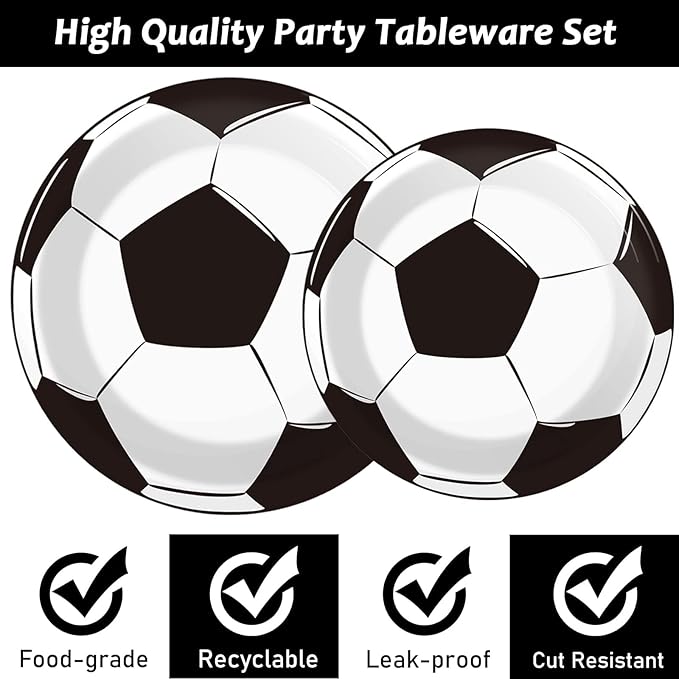 gisgfim 48 PCS Soccer Plates Party Decorations Paper Plates 9 Inch and 7 Inch, Soccer Theme Party Supplies Disposable Dessert Dinner Tableware for Soccer Birthday Party