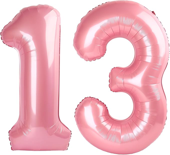 40 Inch Pearlescent Pink Number 13 Balloon Number 13 Balloon 40 Inch, 13th Birthday Party Decorations for Boy or Girl Huge Mylar Anniversary Party Supplies