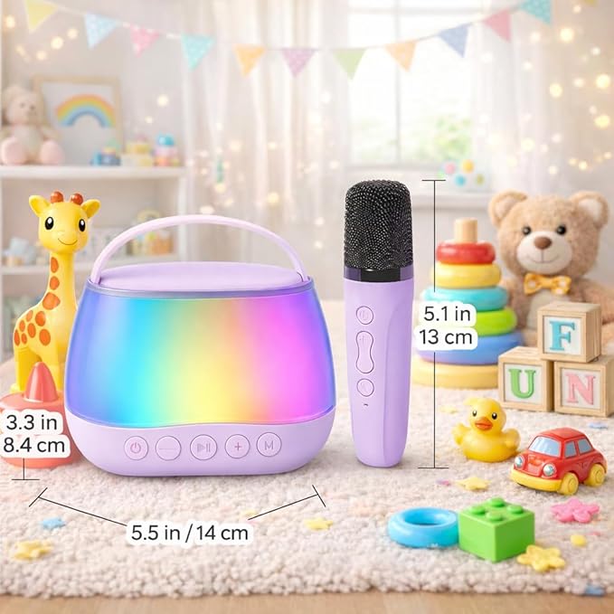 Kids Karaoke Machine with 2 Wireless Microphones, Bluetooth Speaker with Voice Changer & LED Lights, Portable Singing Toy Gift for Boys & Girls Ages 3–12