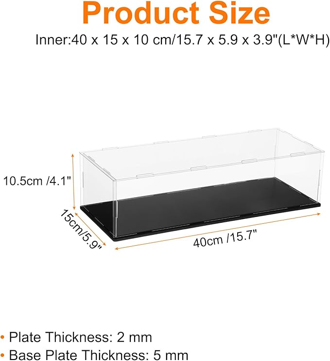 uxcell Acrylic Clear Display Case for Collectibles Self-Assemble Display Clear Boxes with Black Base Dustproof Countertop Storage Box for Collectibles Action Figure, 15.7 x 5.9 x 3.9 Inch