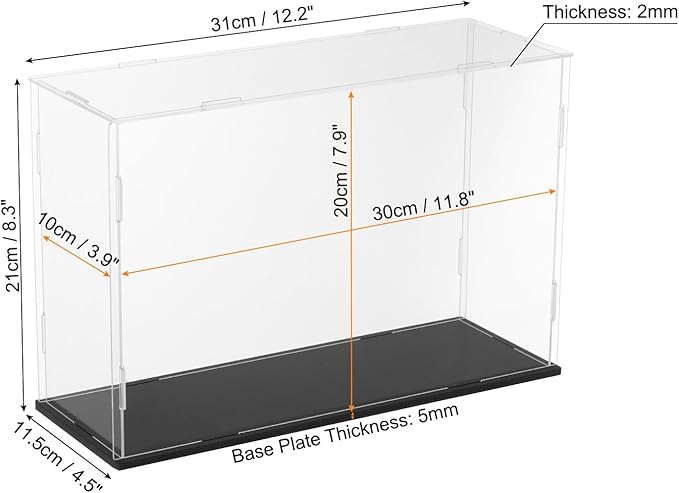 uxcell Acrylic Clear Display Case for Collectibles Self-Assemble Display Boxes with Black Base Dustproof Countertop Storage Box for Collectibles Action Figures, 11.8 x 3.9 x 7.9 Inch