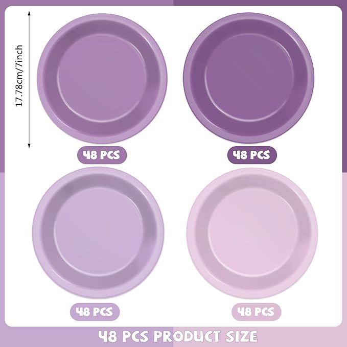 CHUNNIN 48Pcs Purple Birthday Party Paper Plates for Light Purple Cake Party Supplies 7" Purple Theme Lilac Lavender Birthday Party Disposable Plates for Kids Birthday Baby Shower Party Decorations
