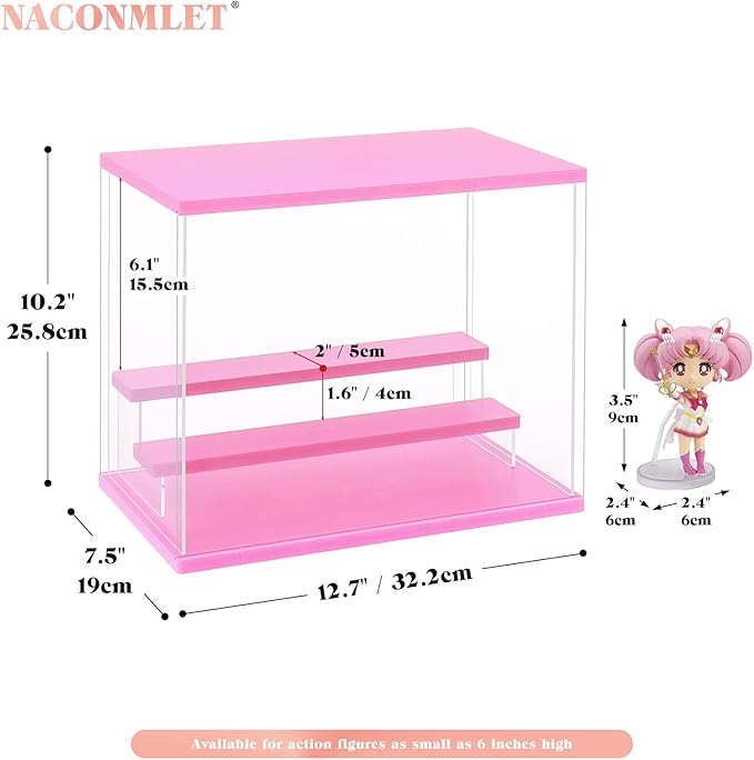 Clear Acrylic Display Case for Action Figure Pop mart Display- Funko Pop Dustproof Showcase with Lighting,Multiple Layers for Collectibles(3 Tier-W*D*H-12.6"x7.5"x10.2"inches)