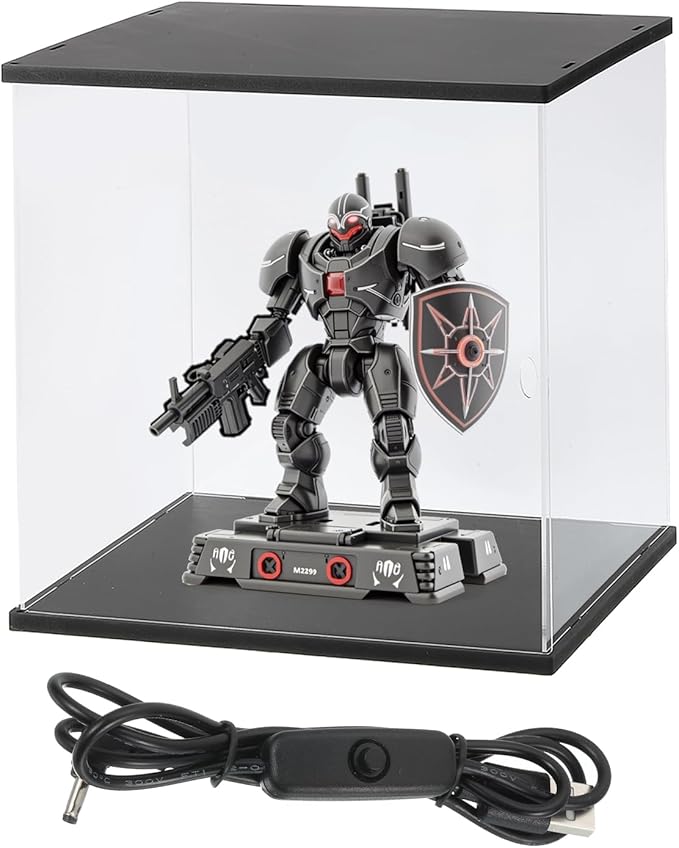 MECCANIXITY Clear Display Case, Acrylic Figure Display Case Clear Display Boxes for Collectibles, Figures Model Toys Home Storage(with Square LED Light, 12x12x13 Inch Black Base)
