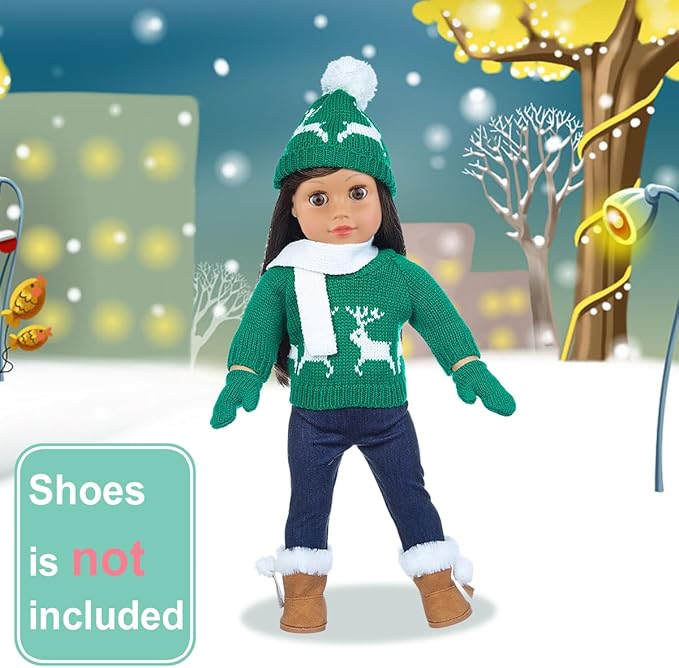 Ecore Fun 2 Sets American 18 Inch Doll Clothes Winter Christmas Outfit and Accessories Including Sweaters Trousers Hats and Scarfs