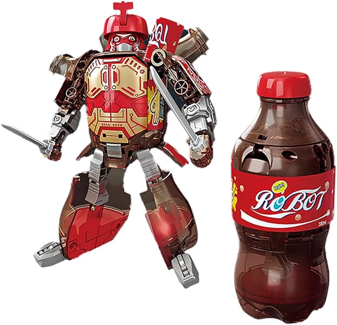 Atlodas Beverage Bottles Deformation Robot Toys, Soda Can Transforming Robot Toys for Kids Gift, Creative Soda Deformation Figures for Boys, Birthday Christmas Choice for Boyfriend (red)