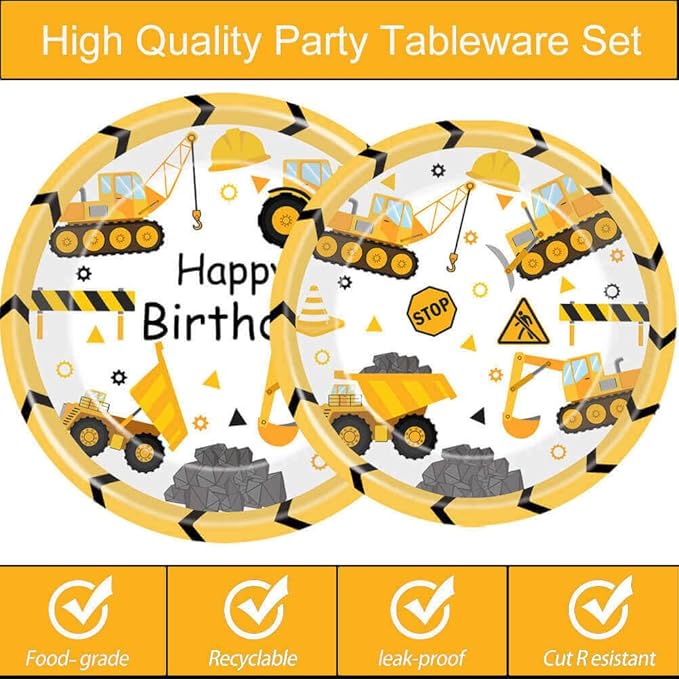 51 Pcs Construction Birthday Party Supplies Dump Truck Tablecloth Paper Plates Napkins Forks Dinnerware for Construction Baby Shower 1st 2nd 3rd 4th Birthday Party Supplies Decorations
