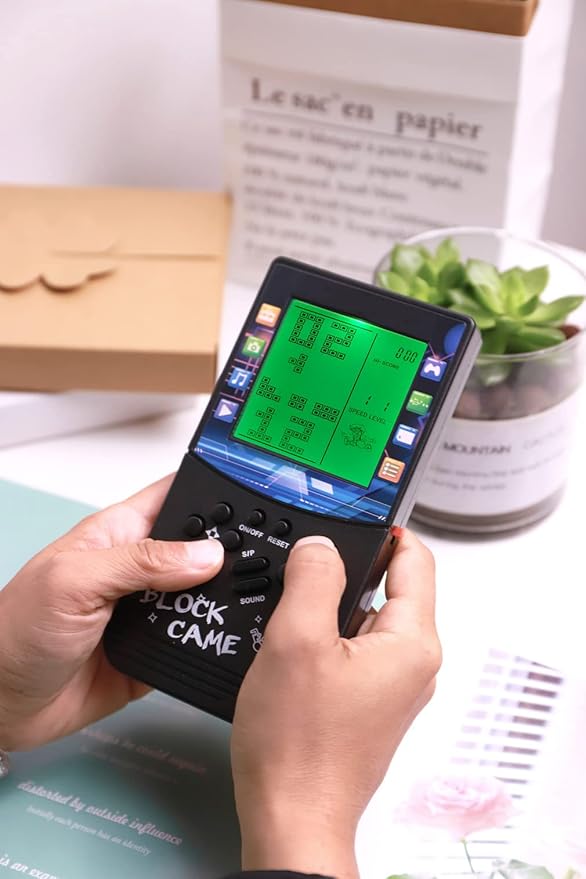 New Large Screen Brick Game Console Green Backlight Built-in 23 Multi-Mode Block Games Classic Nostalgia Puzzle Speed and Difficulty can be Adjusted Suitable as a Gift for Kids (Black)