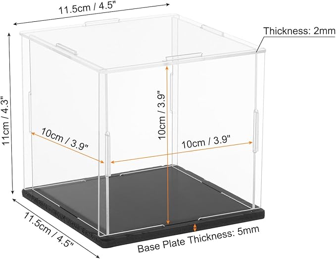 uxcell Acrylic Clear Display Case for Collectibles Self-Assemble Display Boxes with Black Base Dustproof Countertop Storage Box for Collectibles Action Figures, 3.9 x 3.9 x 3.9 Inch