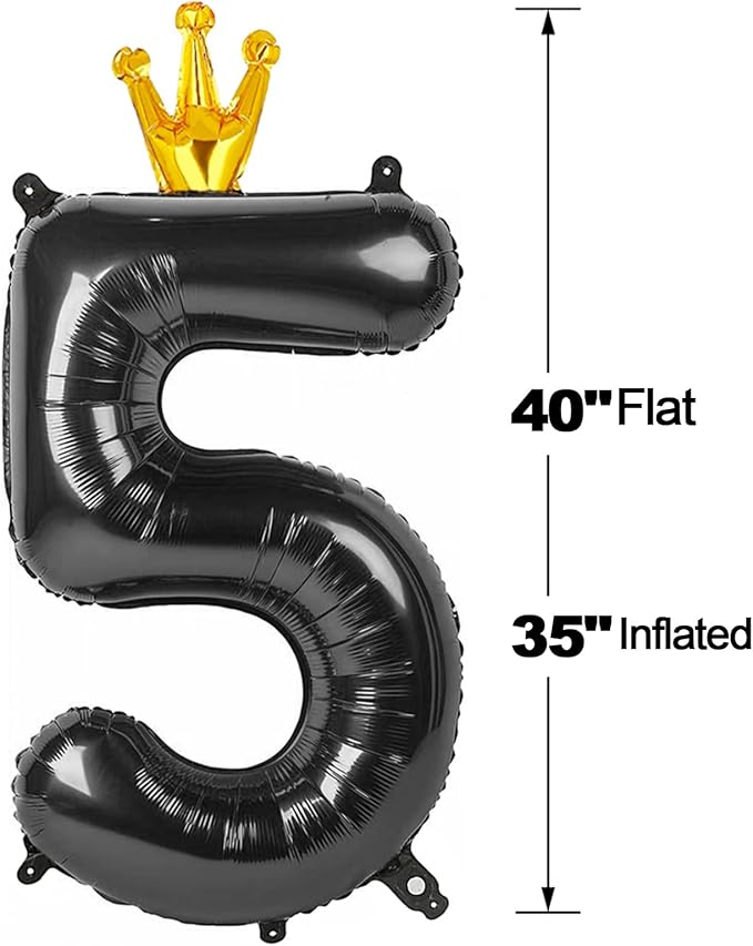Black 5 Balloon, 40 Inch Number Balloon, Black and Gold Party Supplies, 5th Birthday Balloon Decorations, 5 15 25 35 50 Number Balloons, Number 5 Balloon.