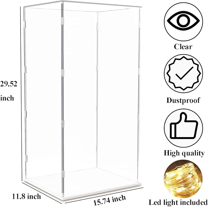 Acrylic Display Case for Bearbrick 1000%, Clear Large Display Box for Collectibles, 29 inch Tall Acrylic Box Display Storage Cube with White Base