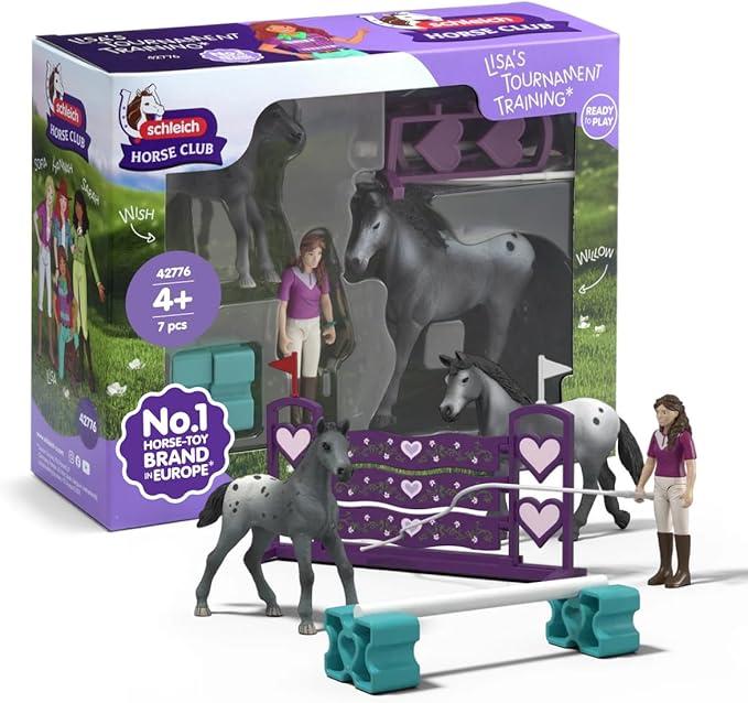 Schleich Horse Club - 15PC Tournament Training Set with Poseable Lisa Figurine, 2 Horse Figures and Riding Accessories - Realistic Horses for Girls and Boys - Animal Figures for Kids Ages 5+ | 42776