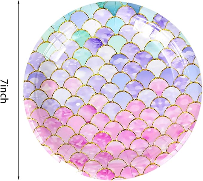 MaitianGuyou Mermaid Birthday Decorations,40 Pack Paper Plates for Baby Shower Party Supplies Mermaid Under the Sea Theme Party Disposable Dinnerware Plates for Mermaids Princess Birthday(7 Inch)