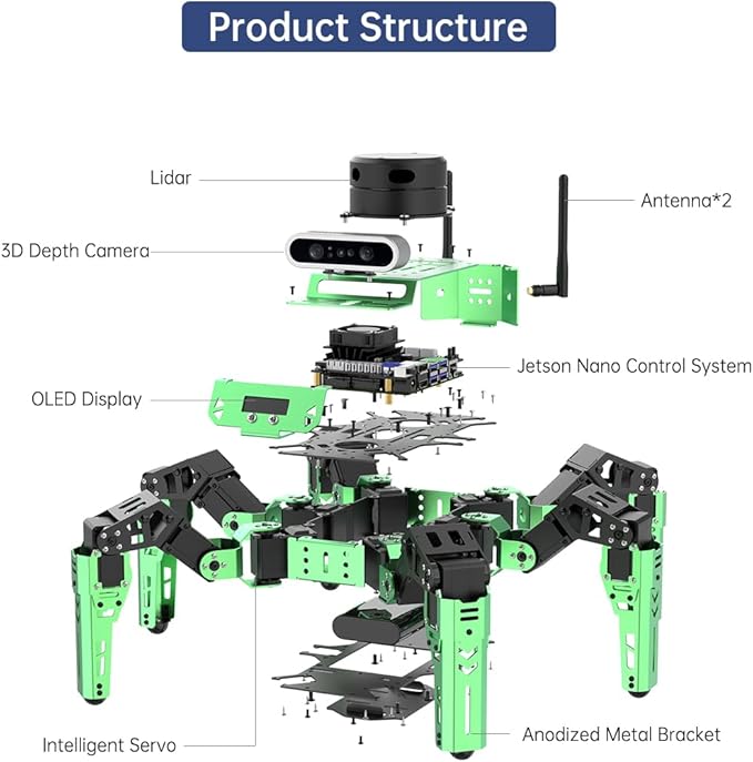 Hiwonder JetHexa Hexapod Robot Kit for Jetson Nano 3D Depth Camera, G4 Lidar and Lidar Mapping Navigation ROS AI Robot Kit (Advanced Kit)