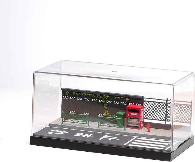 1/64 Model Car Display Case Diorama Garage,Simulated Parking Lot Model Miniature Scene Parking Lot PVC Assembly with Light Parking Space Model Display Frame Toy Display Box (Road Scene Garage)