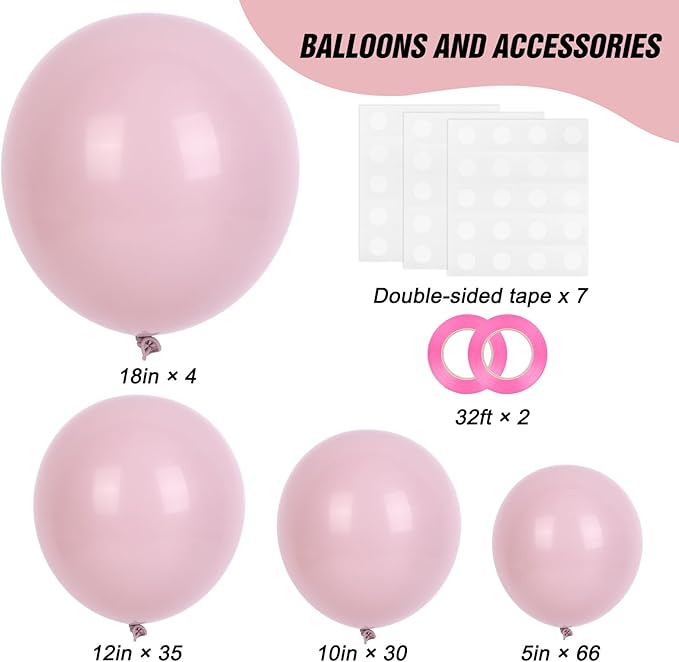 RUBFAC Dusty Pink Balloons 129pcs Different Sizes Pack of 18 12 10 5 Inch, Latex Boho Blush Pink Balloon Garland Arch Kit for Baby Shower Engagement Bachelorette Wedding Birthday Party Decorations