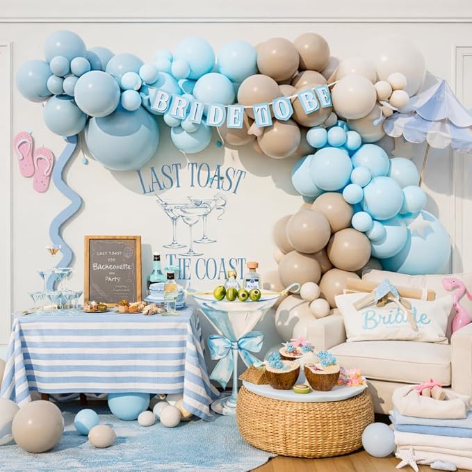 Blue White Sand Balloon Arch kit for Last Toast on the Coast Bachelorette Beach Coastal 30th Birthday Bach Final Fiesta Bridal Shower Party Decoration (Dusty Blue)