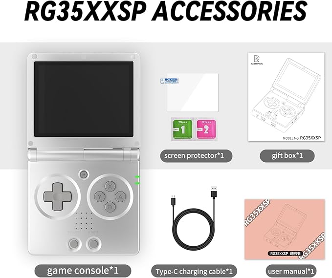 RG35XXSP Handheld Retro Game Console 3.5" IPS Screen 64GB TF Card with 5500+ Games, 3300mAH Battery Support WiFi Bluetooth HD(Silvery)