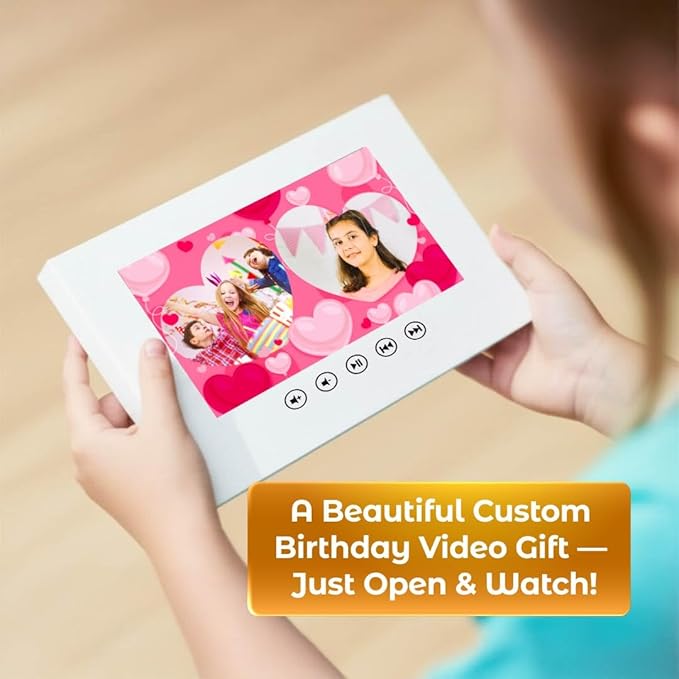 Girls Birthday Video Card – Add Your Photos for Animated Slideshow – Unique Tech Gift for Daughter – 7” Display, 8GB, Rechargeable, Music Slideshow