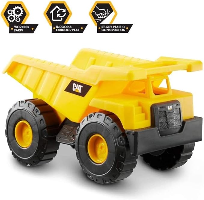 CAT Construction Toys, Construction Fleet 10" Dump Truck Toy - Heavy‑Duty Plastic, Working Tilting Bed & Free‑Rolling Wheels, Indoor/Outdoor Sandbox Truck for Toddlers & Kids Ages 2-6
