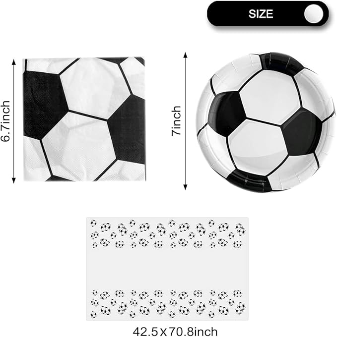 Soccer Party Tableware ,16 Plates and 16 Napkins and Tablecloth 71 '' x 42 ''Soccer Sports Themed Birthday Decorate Supplies