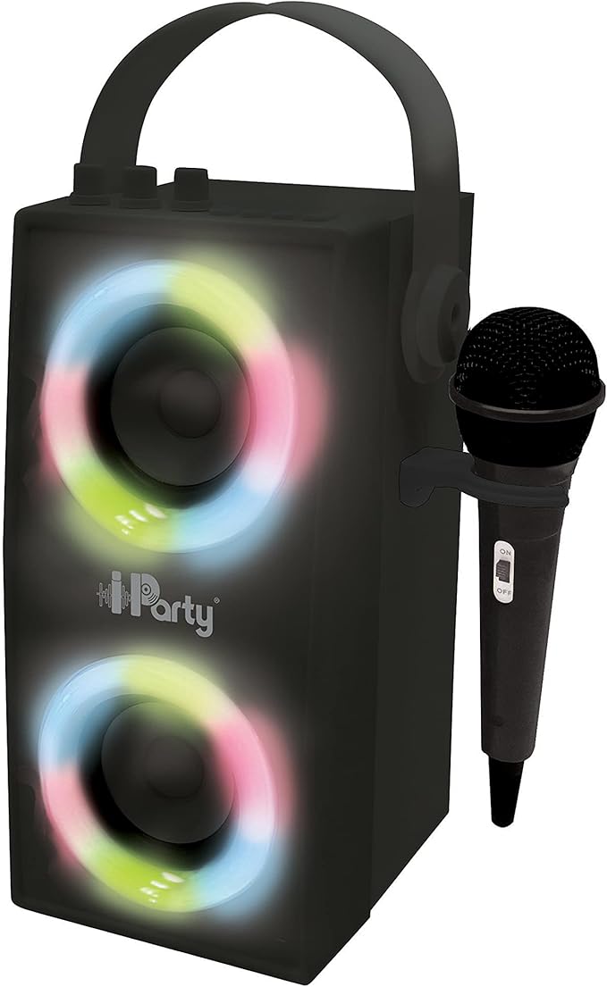 Lexibook iParty - Portable Bluetooth Light Speaker with Microphone, Light Effects, Karaoke, Wireless, USB, SD Card, Rechargeable Battery, Black, BTP180BKZ
