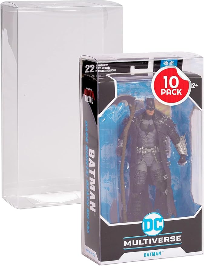 EVORETRO Action Figure Display Case Protector for McFarlane Dc Multiverse 7 in Figures, Warhammer 40k - 10 Pack - Thick 0.40mm Acid-Free PET Plastic, Sturdy, Ultra-Clear, Will Last for Years to Come