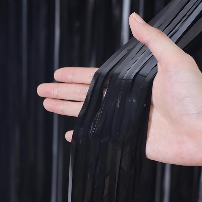 3.3 x 6.6 ft Foil Fringe Backdrop Curtains, Tinsel Streamers Party Decorations, Fringe Backdrop for Birthday, Baby Shower, Gender Reveal, Graduation (6, Black)