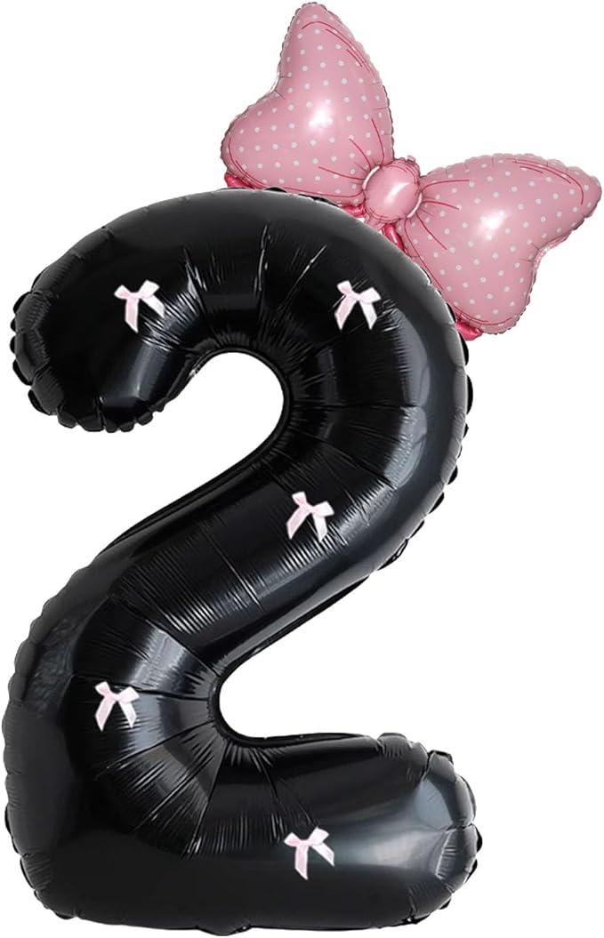 PLAP Birthday Number Balloon Bow Black Party Supplies 32 "Birthday Number Decoration (Black pink number 2)