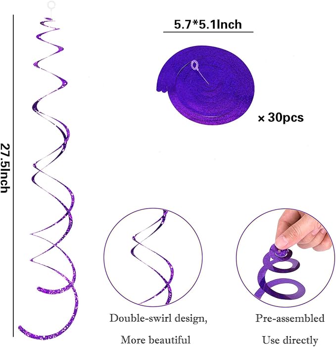 30 Pieces Purple Hanging Swirls Whirls Party Decoration Streamers Photo Booth Background for Birthday Valentine Wedding Bridal Shower Bachelorette Anniversary Engagement Party Supplies