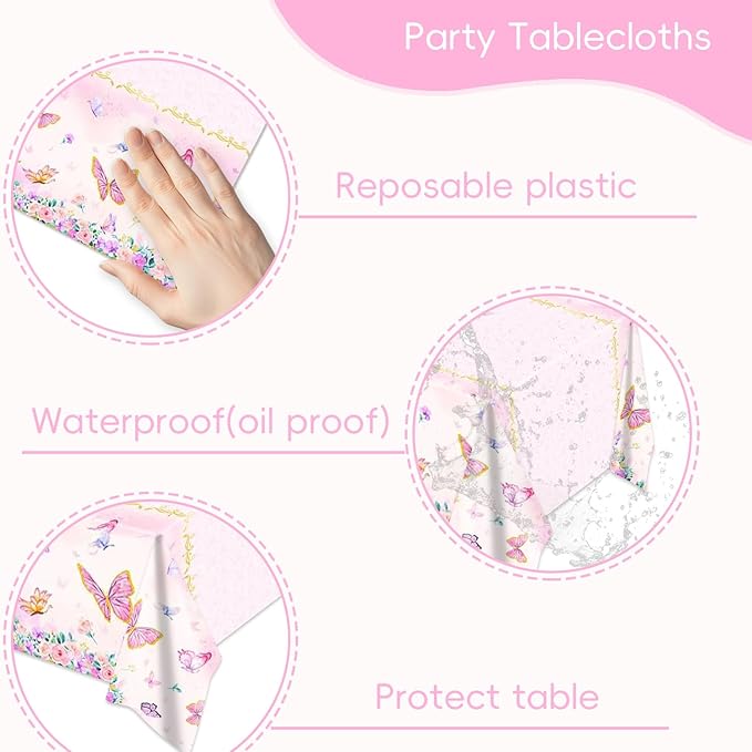 Egami 2pcs Butterfly Party Tablecloth for Butterfly Party Supplies Decorations 87 inches x 51 inches for Butterfly Birthday Party Supplies
