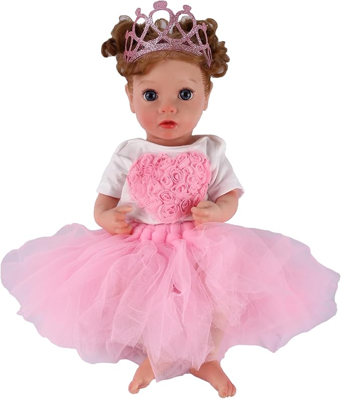 BABESIDE 3 Pcs Baby Doll Clothes Set for 12-16 Inch Babydolls Girls, Heart Pattern Baby Doll Accessories with Dolls Skirt and Crown Headband for Realistic Babydolls Girl