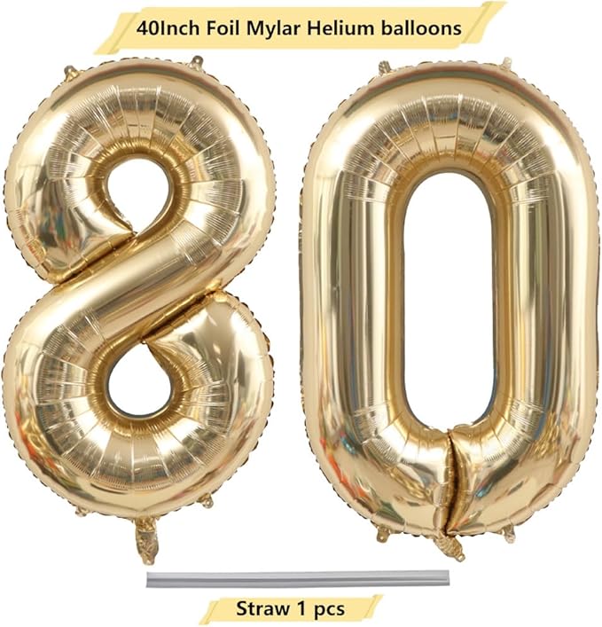 40 Inch Light Gold 80th Birthday Balloon,White Gold Giant 80 Foil Mylar Helium Large Number Balloon,Champagne Gold 80th Birthday Decorations for Women Men Anniversary Events Party Decor Supplies