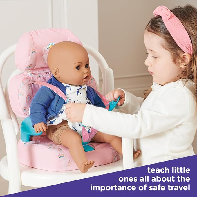 Casdon Baby Huggles Toys - Pink Booster Seat - Car Seat For Dolls with Adjustable Headrest & Buckles - Fits Dolls Sizes Up to 14" - Suitable for Preschool Toys - Playset for Children Aged 3+
