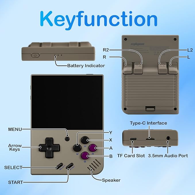 Miyoo Mini Plus Retro Game Console,3.5 Inch IPS Classic System Retro Video Games Consoles,with 64G TF Card and Wireless Networt Handheld Console Casual Game Console(Gray)