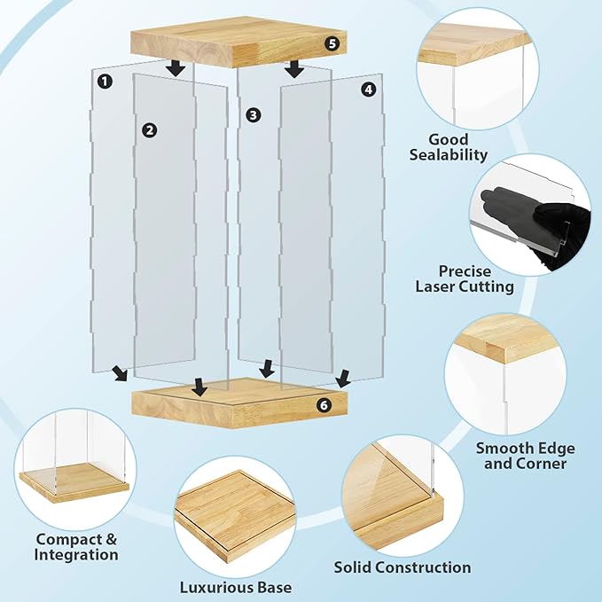 BenchPro Clear Acrylic Display Case for Trophy, Collectibles, Assemble Cube Display Box Stand Dust Proof Protection Showcase for Action Figures Toys. (1.75" & 1" Thick Wood, 20" H x 12" L x 12" D)