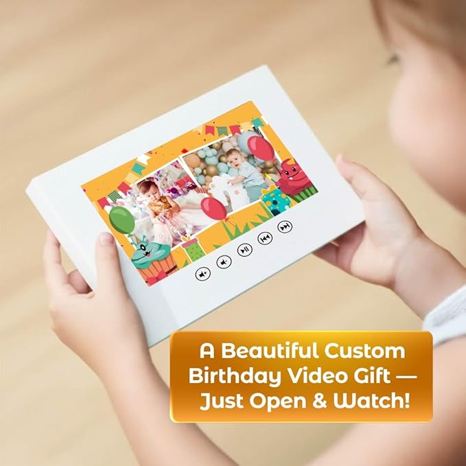 Custom Baby Birthday Video Greeting Card – Add Photos for Unique Animated Gift – Charming Keepsake for Little Ones – 7” IPS Display, 256MB Memory, USB Rechargeable, Gift-Ready Feature
