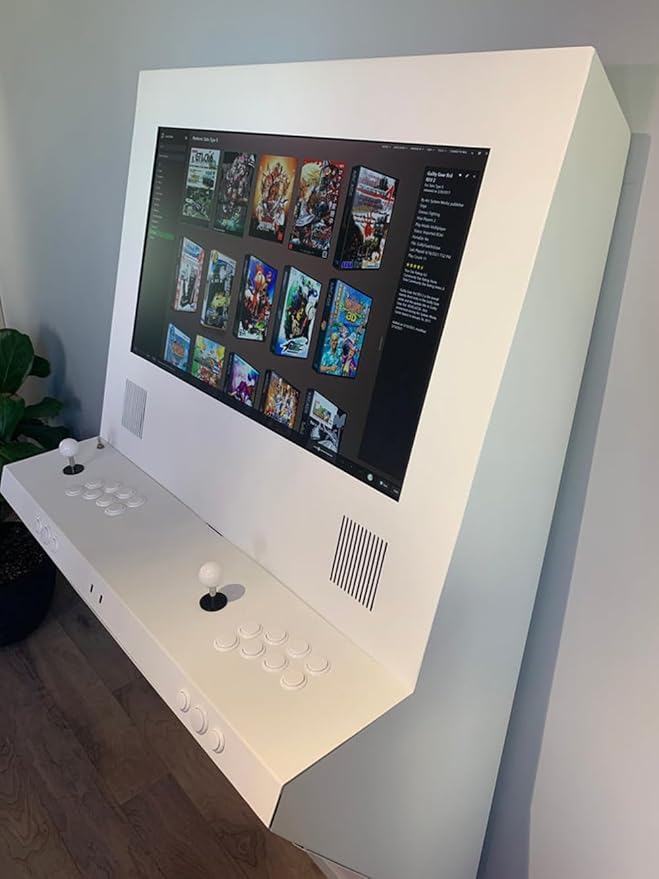 Wall Mounted Arcade Machine Classic Retro Cabinet with 32" Full HD Monitor, Steel Build, Sanwa Joysticks, Built-in Windows 11 PC, 2 Player Commercial Home Game Room System (Fine Texture White)