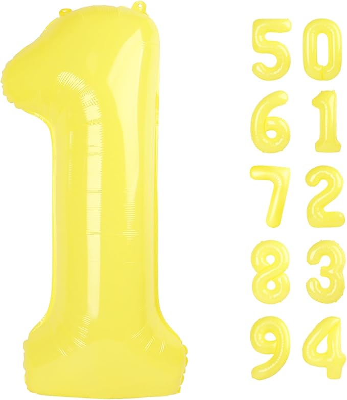 40 Inch Yellow 1 Balloon for First Birthday, 1st Number Balloons Birthday Decorations for Girl Kids Toddler Baby, One Giant Number 1 Balloon