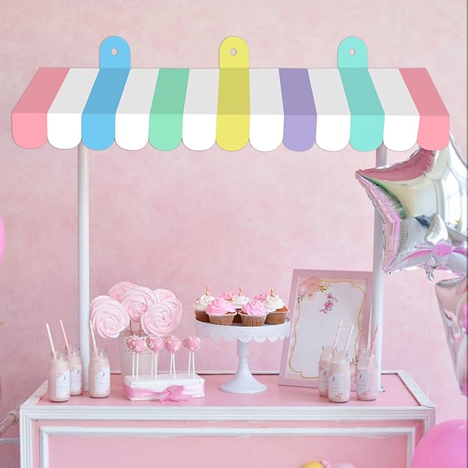 2 Pcs Circus Awning Wall Decorations 3D Carnival Tent Striped Awnings for Carnival Theme Party Ice Cream Station Classroom Decoration Circus Party Supplies (Macaron Color)